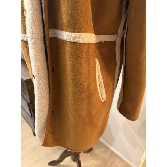 Womens Brown Mid Length Shearling and Suede coat - Picture 4 of 7